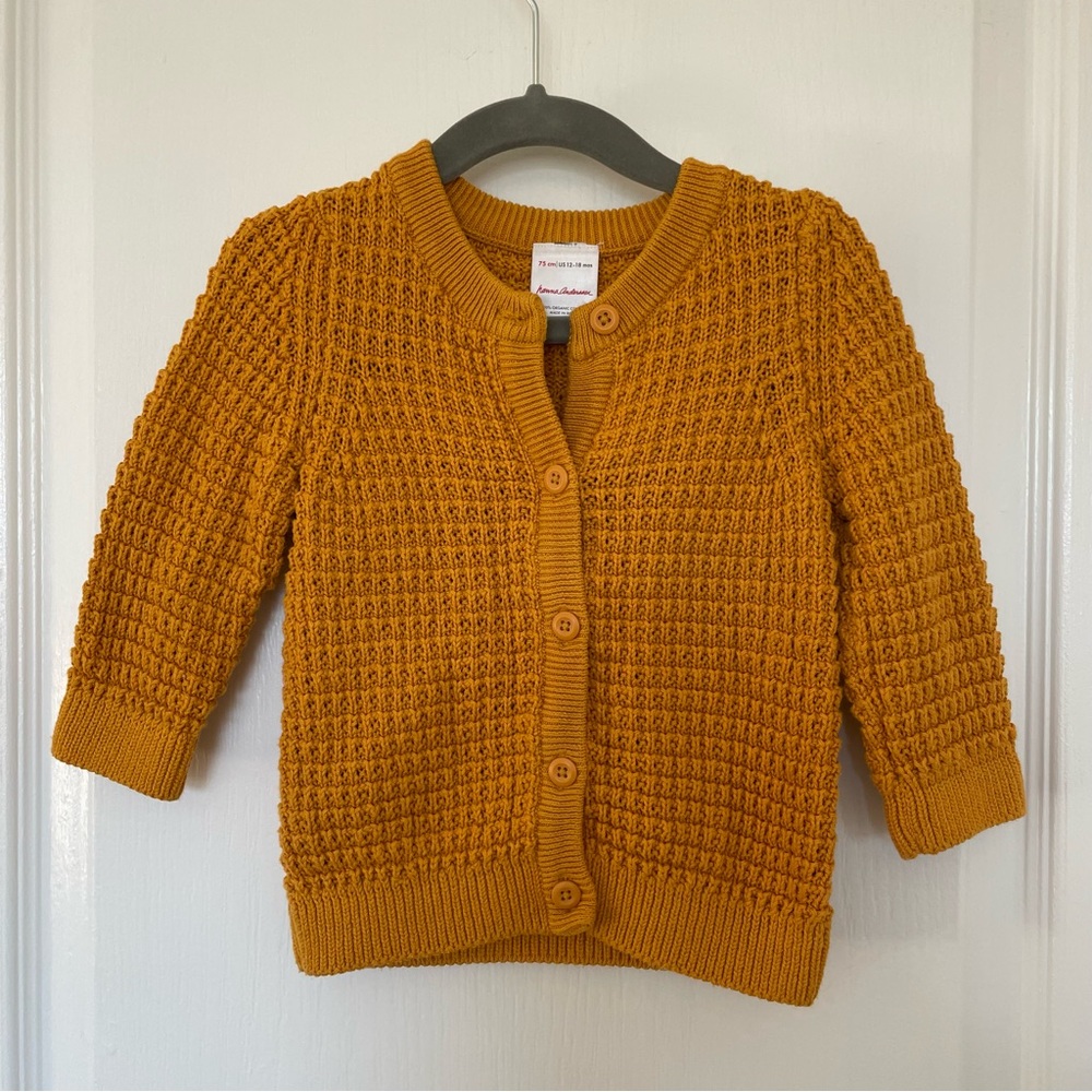 Hanna Andersson Mustard Knit Organic Cotton Waffle Sweater